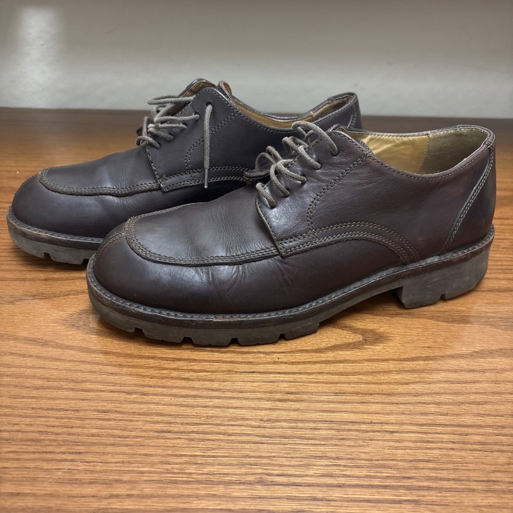 J.Crew Mens Dark Brown Leather Moc Toe Derby Shoes Lug Sole Made in Italy 8